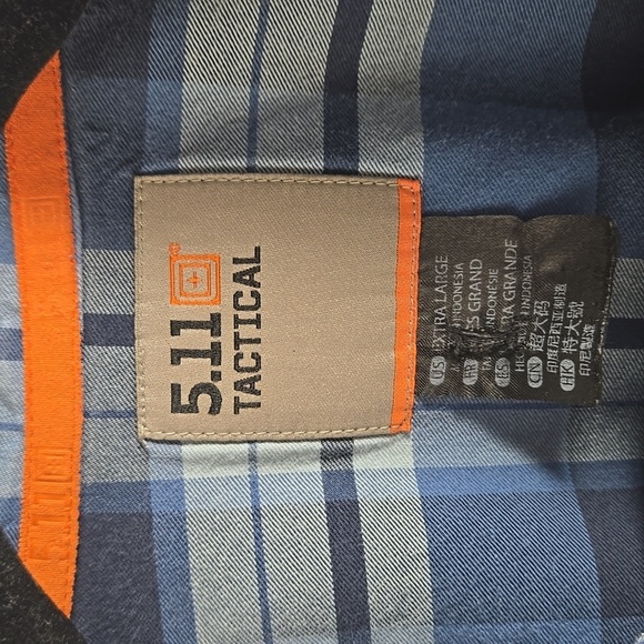 5.11 Tatical Blue Plaid Button Down Long Sleeve Shirt - Picture 3 of 6